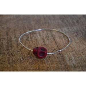 Vintage Red Skull  Bead on Sterling Silver Bangle
